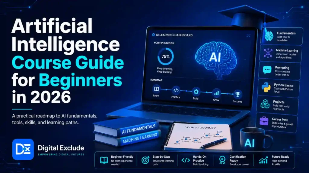 Artificial Intelligence Course Guide for beginners comparing AI skills, certificates, projects, and career support in 2026